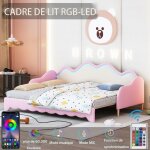 Lit fille gigogne 90 / 180x190cm avec clairage ledlit extensible rembourr avec sommier  latteslit ...