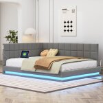 Canape lit 2 places lit capitonne 140 * 200 avec barre lumineuse led prise usb et sommier  lattestissu ...