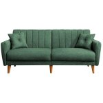 Canapé lit 3 places tissu lin vert et pieds bois naturel shekal Canapé lit 3 places tissu lin vert et pieds bois naturel shekal