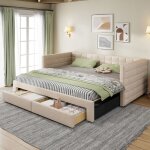 Canap - lit 90 / 180x190 avec lit gigognetiroirs et sommier  lattesconvertible en lit simple / doublecoton ...