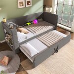 Canap� - lit 90�190 avec lit gigogne lit banquette 1 place avec accoudoirs et ports charge usb et type ...