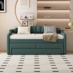 Canap - lit 90 x 200 cm canap - lit simple rembourr avec lit gigogne canap - lit avec tiroirs vert ...