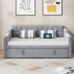 Canap� - lit 90x190 cm canap� - lit multi - fonction 2 en 1 lit doux tissu en velours gris clair avec ...
