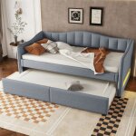 Canapé - lit 90x200 cm avec lit gigogne lit simple (matelas non inclus) lumière dambiance design lin ... Canapé - lit 90x200 cm avec lit gigogne lit simple (matelas non inclus) lumière dambiance design lin ...