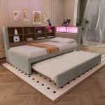 Canap - lit 90x200 lit gigogne 90x190 avec prise usb et nombreux compartiments de rangement lit simple ...