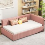 Canapé - lit 90x200 multifonction velours doux rose - sommier lattes inclus - transformable clic - clac ... Canapé - lit 90x200 multifonction velours doux rose - sommier lattes inclus - transformable clic - clac ...