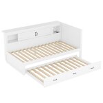 Canap lit 90x200cm sans matelas canap convertible blanc bois led usb rangement extensible lit adolescent ...