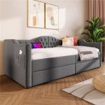 Canap� lit 90x200cm avec usb type - c canape lit 2 places convertible avec 2 tiroirs lin gris(sans matelas) ...
