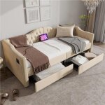 Canapé lit 90x200cm avec usb type - c canape lit 2 places convertible avec 2 tiroirs - velours beige ... Canapé lit 90x200cm avec usb type - c canape lit 2 places convertible avec 2 tiroirs - velours beige ...