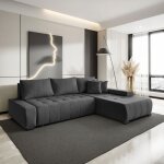 Canapé - lit d?angle droit draco gris foncé ? tissu résistant et fonction de couchage pratique Canapé - lit d?angle droit draco gris foncé ? tissu résistant et fonction de couchage pratique