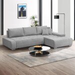 Canap� - lit d?angle droit draco velours gris ? tissu r�sistant et fonction de couchage pratique