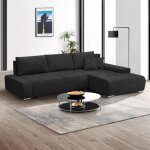 Canapé - lit d?angle droit draco velours noir? tissu résistant et fonction de couchage pratique Canapé - lit d?angle droit draco velours noir? tissu résistant et fonction de couchage pratique