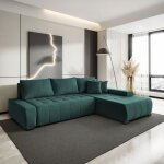 Canapé - lit d?angle droit draco vert ? tissu résistant et fonction de couchage pratique Canapé - lit d?angle droit draco vert ? tissu résistant et fonction de couchage pratique