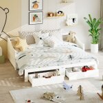 Canap� - lit en bois massif 90 / 180x200 canap� lit gigogne avec tiroirs avec sommier � lattes extensible ...