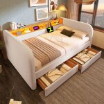 Canap� - lit capitonn� 140 x 190 cm avec �clairage led port usb - c 2 tiroirs rangement t�te de lit lit ...