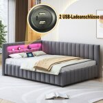 Canap� - lit capitonn� 140x200 cm en velours avec �clairage led et ports de charge usb dossier t�te de ...