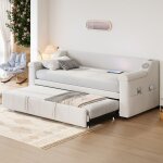 Canapé - lit capitonné 90 / 180 * 190 cm enceinte bluetooth connectée et port usb lit gigogne avec sommier ... Canapé - lit capitonné 90 / 180 * 190 cm enceinte bluetooth connectée et port usb lit gigogne avec sommier ...