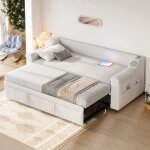 Canapé - lit capitonné 90 / 180 * 190 cm enceinte bluetooth connectée et port usb lit gigogne avec sommier ... Canapé - lit capitonné 90 / 180 * 190 cm enceinte bluetooth connectée et port usb lit gigogne avec sommier ...