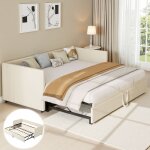 Canap lit convertible 2 / 3 places 90 / 180x200 cm lit pliant avec dossier velours beige