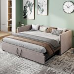 Adwolt canap�?lit 2 places en velours gris ? convertible 90 x 200 cm structure acier renforc�e