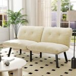 Canap� lit convertible 2 places cr�me - remplissage mousse confortablestructure m�tal renforc� - transformable ...