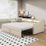 Canap - lit convertible 90 / 180 x 190 cm avec lumire led et prise usb canap lit 2 places en tissu ...