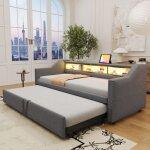 Canap� - lit convertible 90 / 180x190 cm avec led et usb cadre de lit adulte avec rangement lit double ...