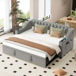 Lit gigogne 90 / 180x190 cm canapé - lit rembourré avec port de chargement usb lit double avec rangement ... Lit gigogne 90 / 180x190 cm canapé - lit rembourré avec port de chargement usb lit double avec rangement ...