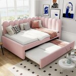 Canap�?lit dangle velours rose l 140 x 200 cm avec lit gigogne (sans matelas) 205�148�90 cm