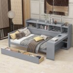 Canapé lit pour enfant 90x200cm lit banquette une place avec rangement étagère de chevet bureau intégré ... Canapé lit pour enfant 90x200cm lit banquette une place avec rangement étagère de chevet bureau intégré ...