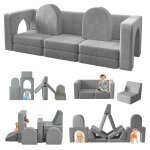 Canap� lit enfant convertible 13 modules futon pliable pour chambre et salle de jeux (gris)