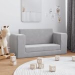 Canap� - lit enfants - vidaxl - gris clair - peluche douce - 2 places - housse amovible - 84x38x42 cm ...
