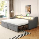 Canap� - lit extensible 90 / 180 x 190 cm compartiment de rangement multifonctions lampe led et prise ...