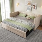 Canap - lit extensible 90  180x190cm banquette avec 2 tiroirs de rangement lit double dappoint sommiers ...