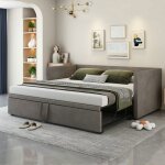Canap� - lit extensible - 90 / 180x200 cm - tissu velours - sommier � lattes - gris