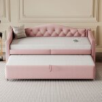 Canap - lit extensible - non spcifi - 90x200 cm - tissu lin - port usb - sommier  lattes