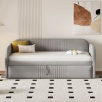 Canap - lit extensible lit rembourr 90 / 180x190 cm  bandes verticales tissu en lin confortable et ...