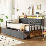 Canap - lit en fer - 90x200cm - lit gigogne avec rangements et prises multifonctions - lit simple - ...