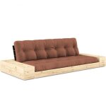 Canapé lit futon base marron argile couchage 130cm dossiers noirs et accoudoirs coffres Canapé lit futon base marron argile couchage 130cm dossiers noirs et accoudoirs coffres