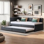 Canap� lit gigogne 2x90x200 lit 2 places convertible avec sommier � latteslit extensible tissu en velours ...