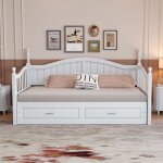 Canap - lit gigogne 90 / 180 x 190 cm lit double en bois avec accoudoirs tiroirs et sommier  lattes ...