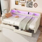 Canape lit gigogne 90 x 200 cm avec led et ports usb banquette lit moderne avec tiroirs cadre de lit ...