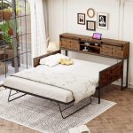 Canap lit gigogne 90x200 lit 2 places convertible lit coffre avec compartiments de rangement et prises ...