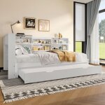 Canap - lit gigogne 90x200 blanc tte de lit rangement banquette - sans matelas