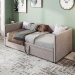 Canap� lit gigogne 90x200 cm lit 2 places convertible avec sommier � lattes tissu en velours r�sistant ...