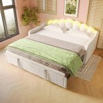 Lit gigogne 90 / 180x200cm canap� - lit lit rembourr� avec lumi�res led color�es lit double avec sommiers ...