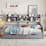 Canap� - lit gigogne 90x200cm bois massif pin gris lit gigogne 90x190cm avec rangement & sommier lattes ...