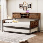 Canap - lit gigogne fer 90x200cm noir / marron rangements + prises lit simple adolescent design moderne ...