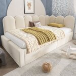 Canap� - lit maisentiel velours beige 90x190 cm avec rangement hydraulique et sommier m�tal pour chambre ...