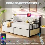 Canap - lit en mtal 90200 lit banquette avec led et rangement fauteuil lit 1 place pour adolescent ...